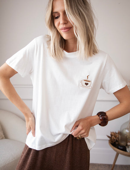 T-Shirt - Coffee Lover - Weiß/Braun