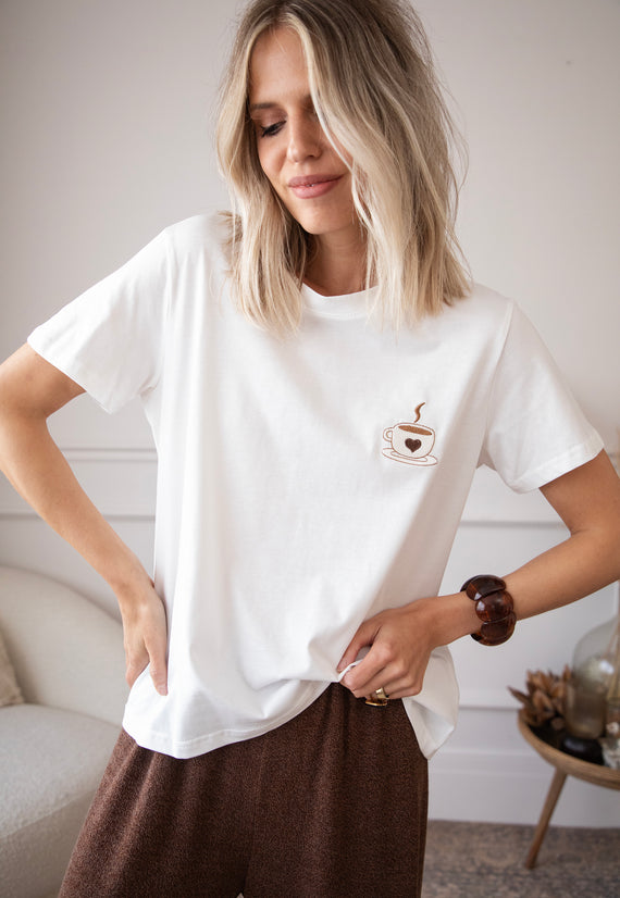 Coffee Lover White/Brown - T-Shirt