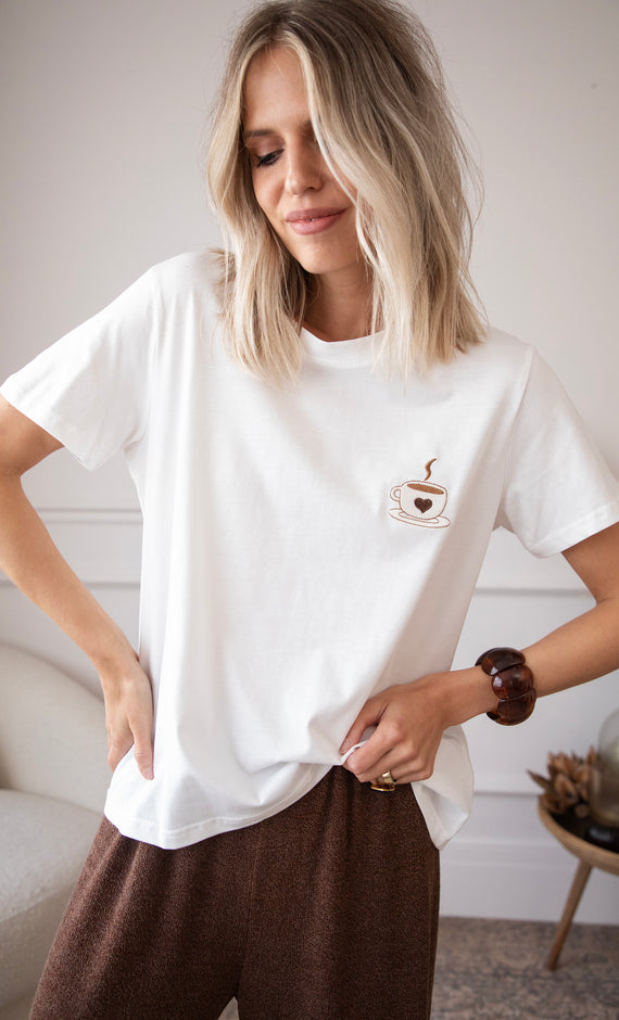 Coffee Lover White/Brown - T-Shirt
