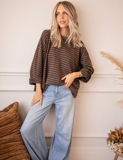 Sadie Stripe Kaki/Brown - Longsleeve