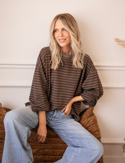 Sadie Stripe Kaki/Brown - Longsleeve