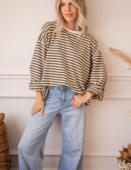Langarmshirt - Sadie Stripe - Beige/Kaki