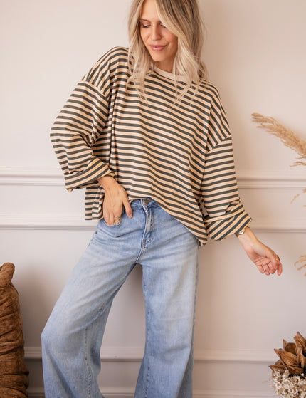 Langarmshirt - Sadie Stripe - Beige/Kaki