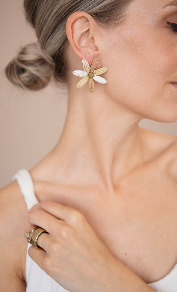 Daisy Raffia Brown - Earrings