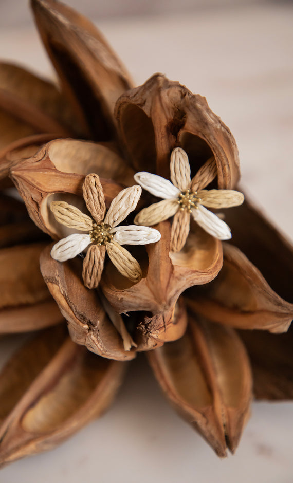 Daisy Raffia Brown - Earrings