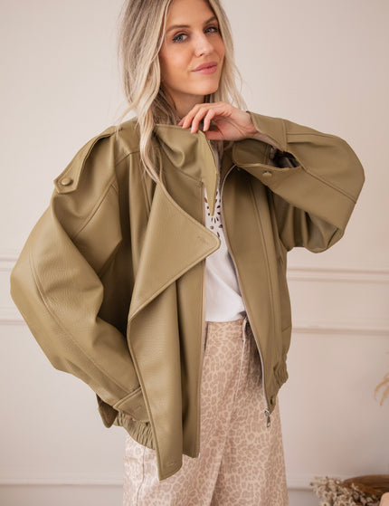 Icona Leather Kaki - Jacket