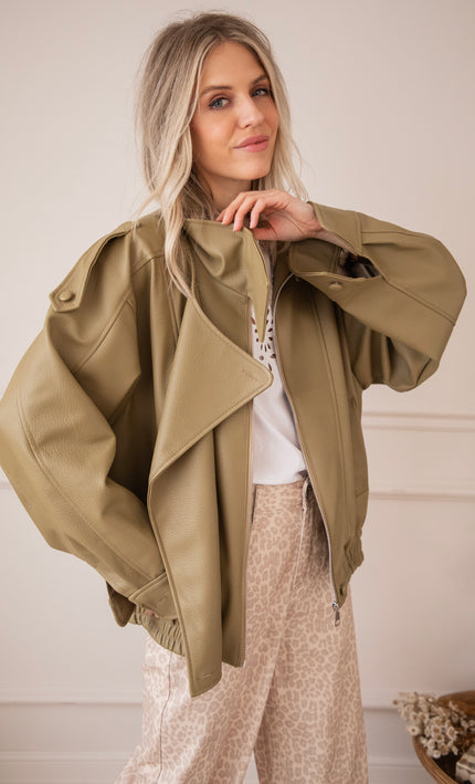 Icona Leather Kaki - Jacket