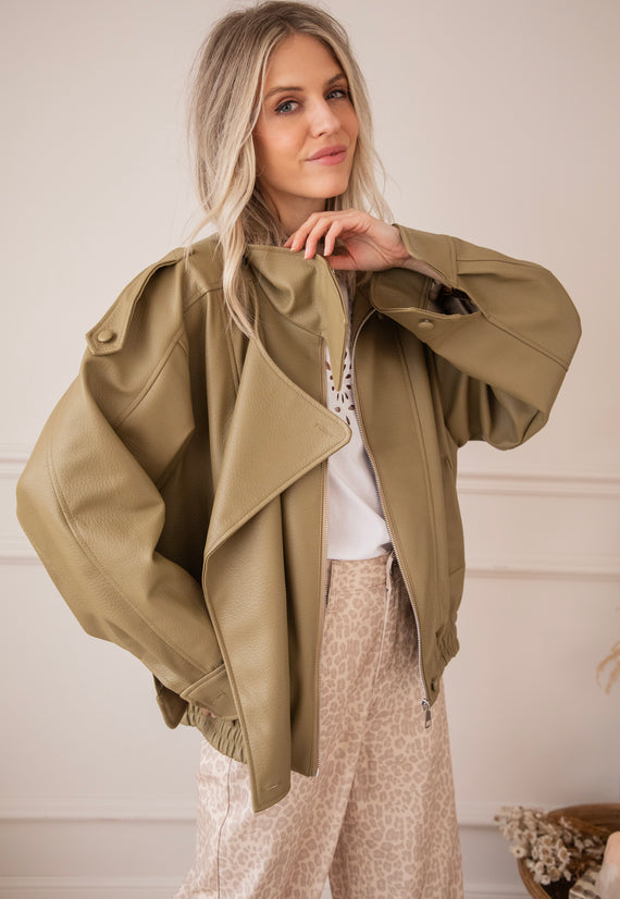 Icona Leather Kaki - Jacket