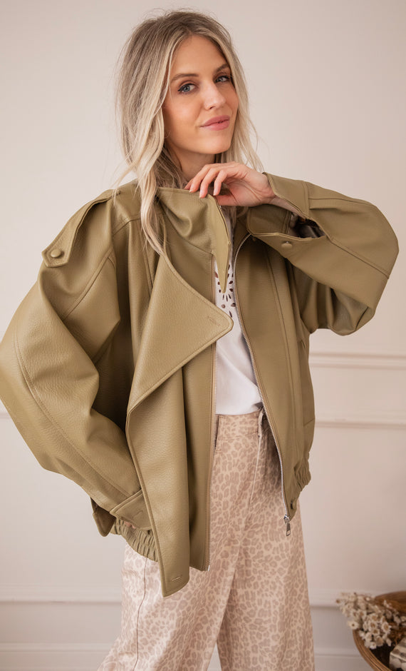 Icona Leather Kaki - Jacket