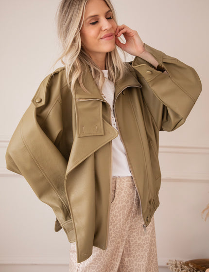 Icona Leather Kaki - Jacket