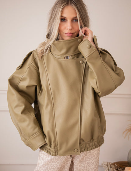Icona Leather Kaki - Jacket