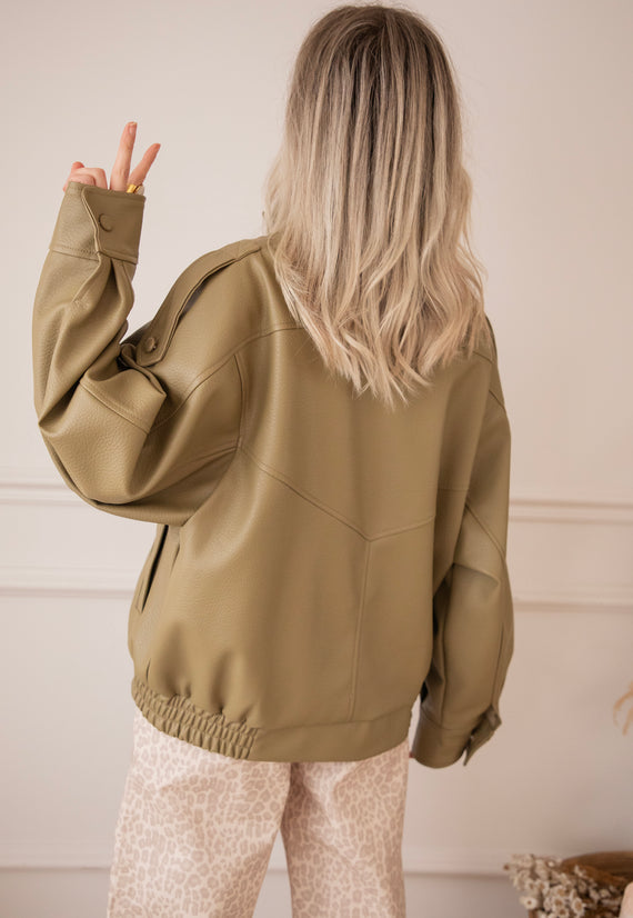 Icona Leather Kaki - Jacket