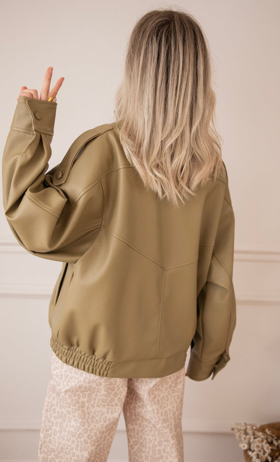 Icona Leather Kaki - Jacket