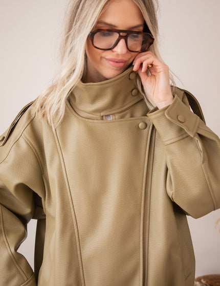 Icona Leather Kaki - Jacket