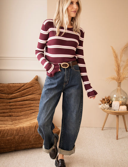 Langarmshirt - Campus Stripes - Burgund/Pink