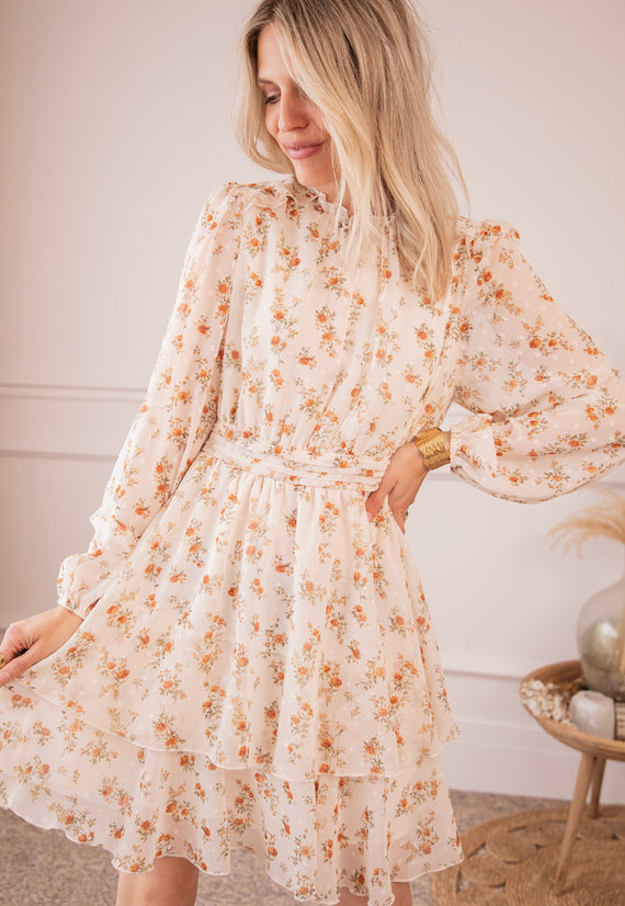Dancing With Roses Beige/Orange - Jurk