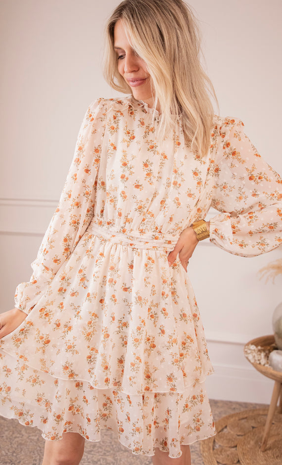 Dancing With Roses Beige/Orange - Jurk