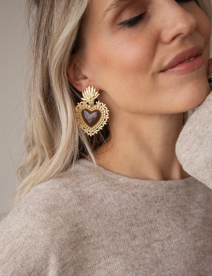Queen Of Hearts Brown/Gold - Oorbellen