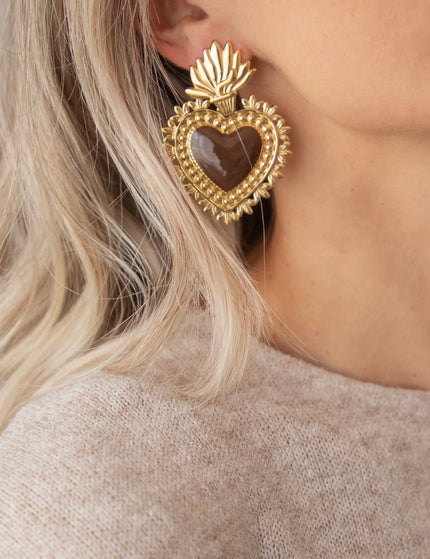 Queen Of Hearts Brown/Gold - Oorbellen