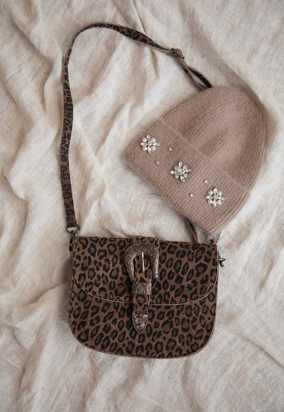 Leopard Leather Belt Taupe - Handtas