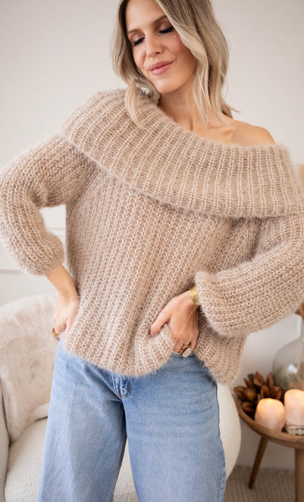 Blanche Off Shoulder Taupe - Trui