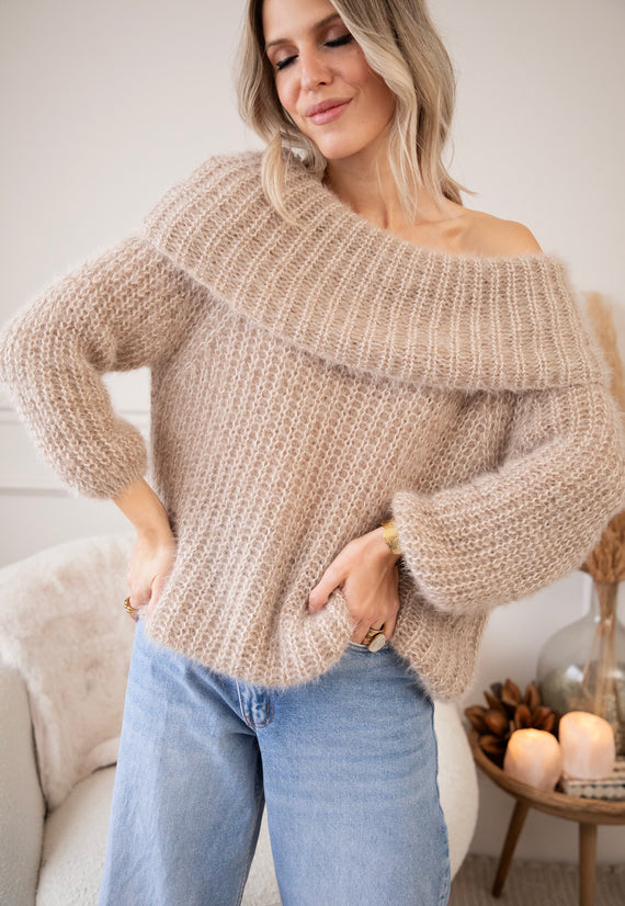 Blanche Off Shoulder Taupe - Trui