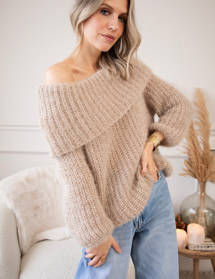 Blanche Off Shoulder Taupe - Trui