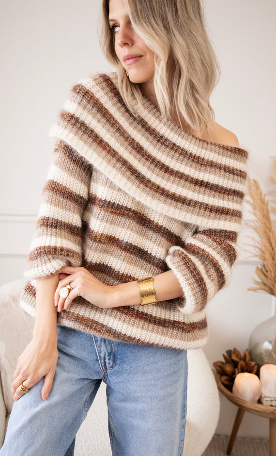 Blanche Off Shoulder Brown/Beige - Trui