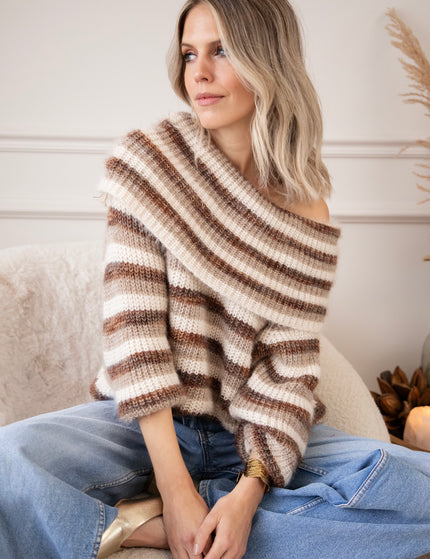 Blanche Off Shoulder Brown/Beige - Trui