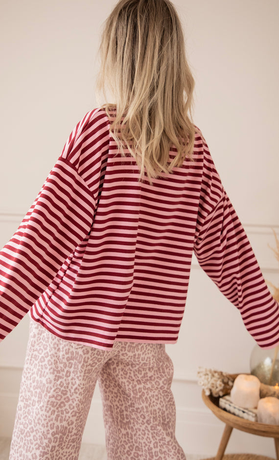 Sadie Stripe Pink/Bordeaux - Longsleeve