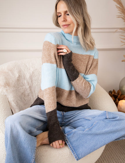 Pullover - Stripe Heaven - Hellblau/Camel