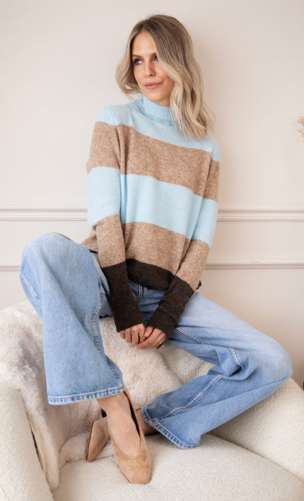 Pullover - Stripe Heaven - Hellblau/Camel