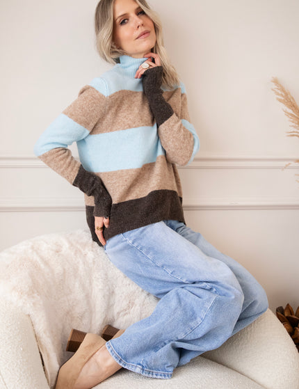 Pullover - Stripe Heaven - Hellblau/Camel