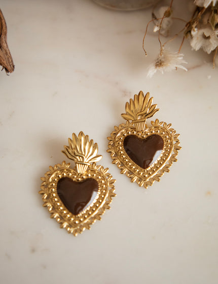 Queen Of Hearts Brown/Gold - Oorbellen