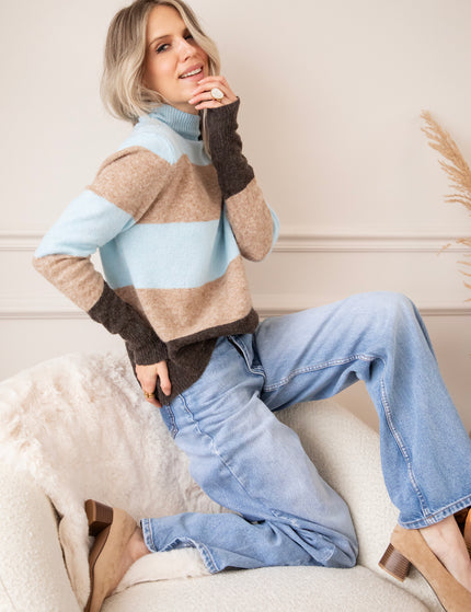 Pullover - Stripe Heaven - Hellblau/Camel