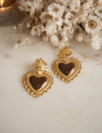 Queen Of Hearts Brown/Gold - Oorbellen