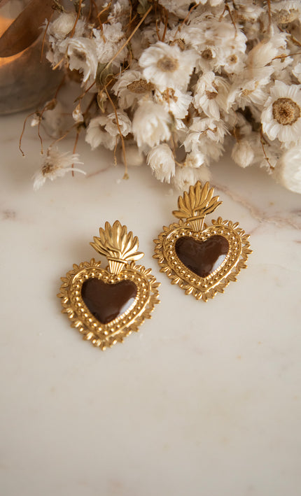 Queen Of Hearts Brown/Gold - Oorbellen