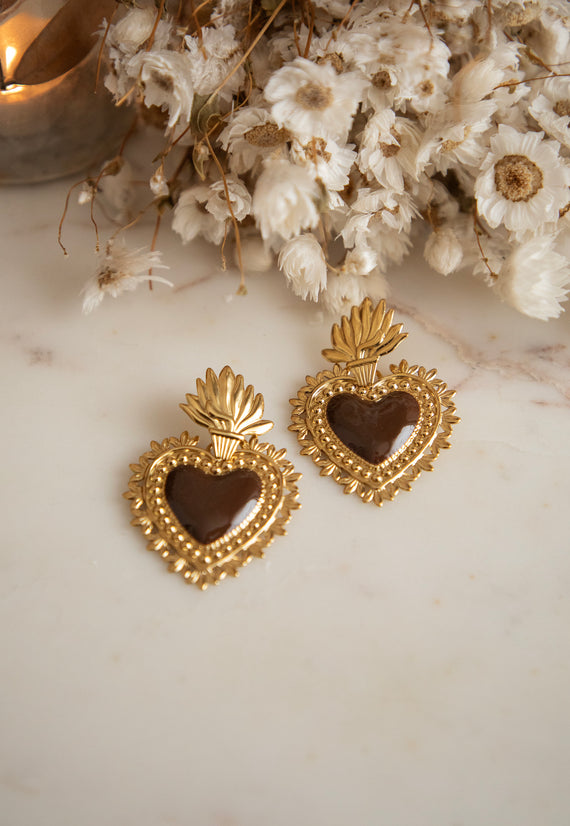 Queen Of Hearts Brown/Gold - Oorbellen