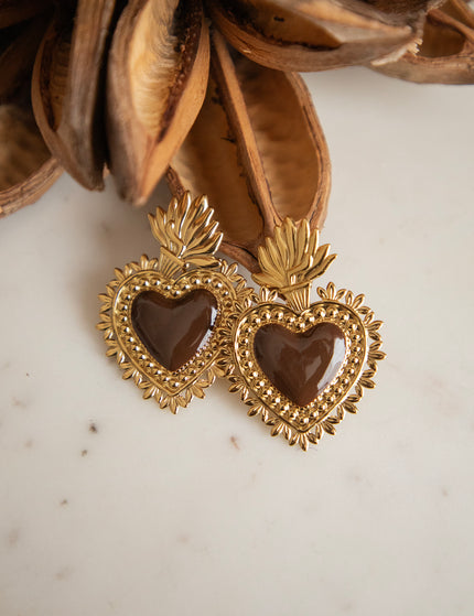 Queen Of Hearts Brown/Gold - Oorbellen