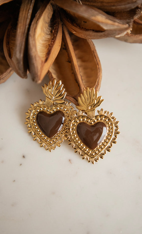 Queen Of Hearts Brown/Gold - Earrings