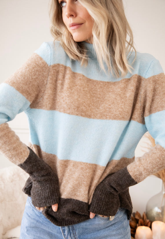 Stripe Heaven Soft Blue/Camel - Sweater