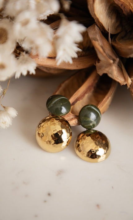 Marbelous Dark Green/Gold - Oorbellen