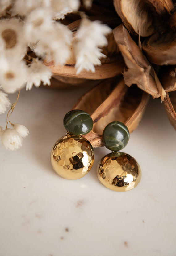 Marbelous Dark Green/Gold - Oorbellen