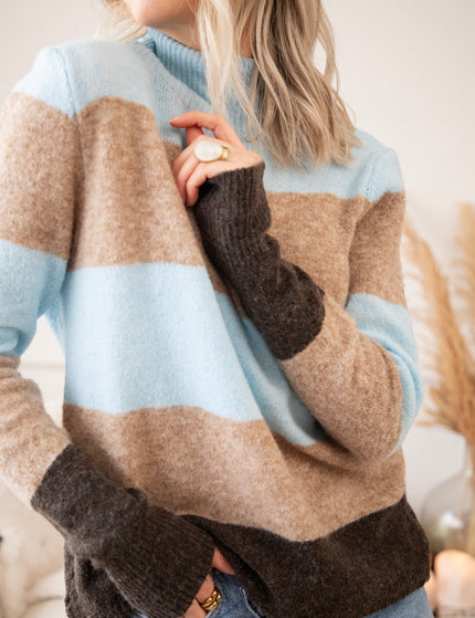 Pullover - Stripe Heaven - Hellblau/Camel