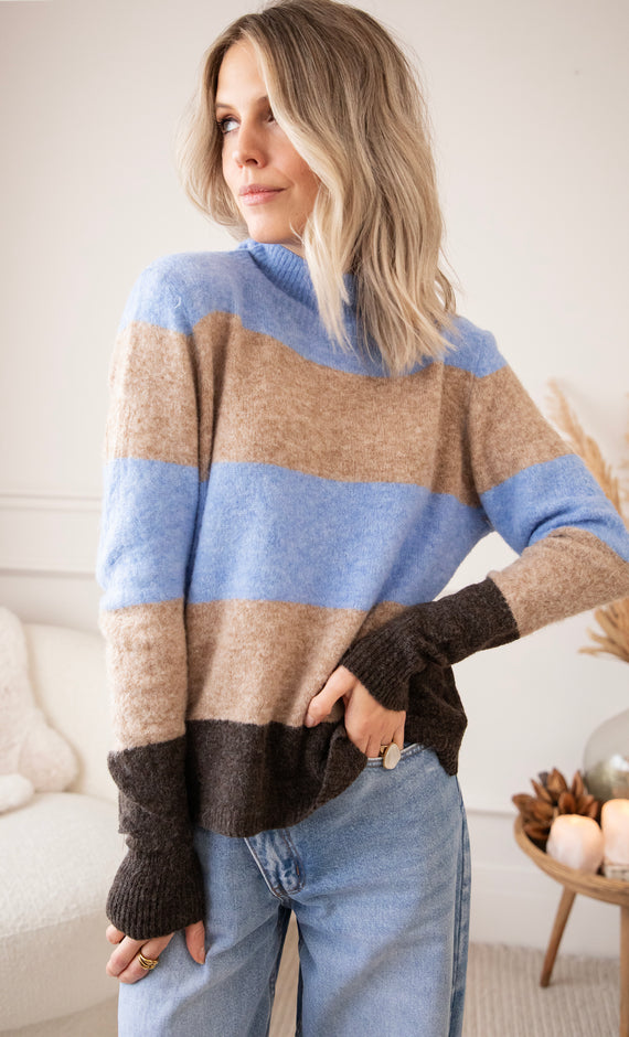 Stripe Heaven Azure/Camel - Sweater