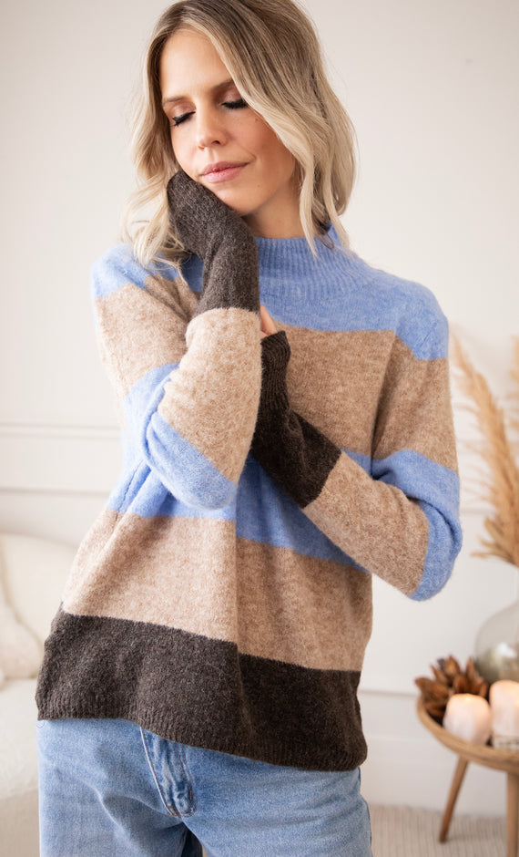 Stripe Heaven Azure/Camel - Sweater
