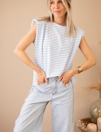 Sadie Stripe Epaulettes Off White/Baby Blue - Top
