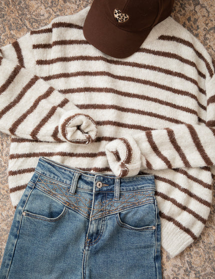 Samantha Stripe Beige/Choco - Trui