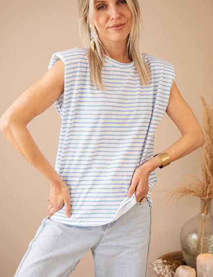Sadie Stripe Epaulettes Off White/Baby Blue - Top