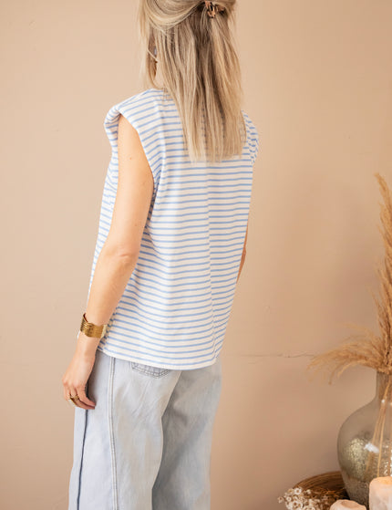 Sadie Stripe Epaulettes Off White/Baby Blue - Top